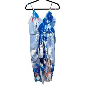 Chelsea 28 Womens Floral Maxi Dress‎ V Neck Pleated Lined Blue Watercolor Size 4